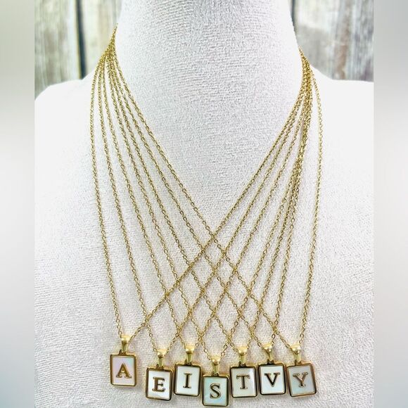 Gold Plated and Mother Shell Initial Pendant Necklaces - Picture 2 of 7